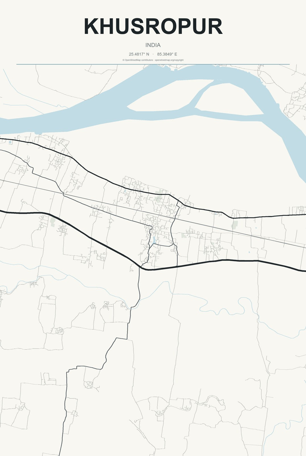 Khusropur, India City Map Aluminum Sign in Headline Atlas style