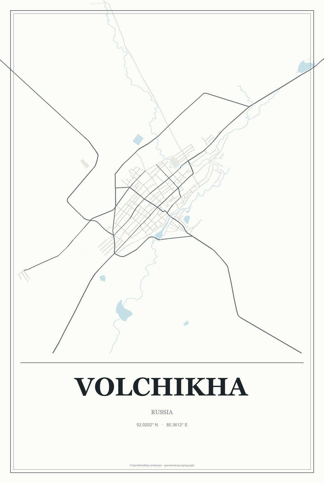 Volchikha, Russia City Map Aluminum Sign in Gallery Air style