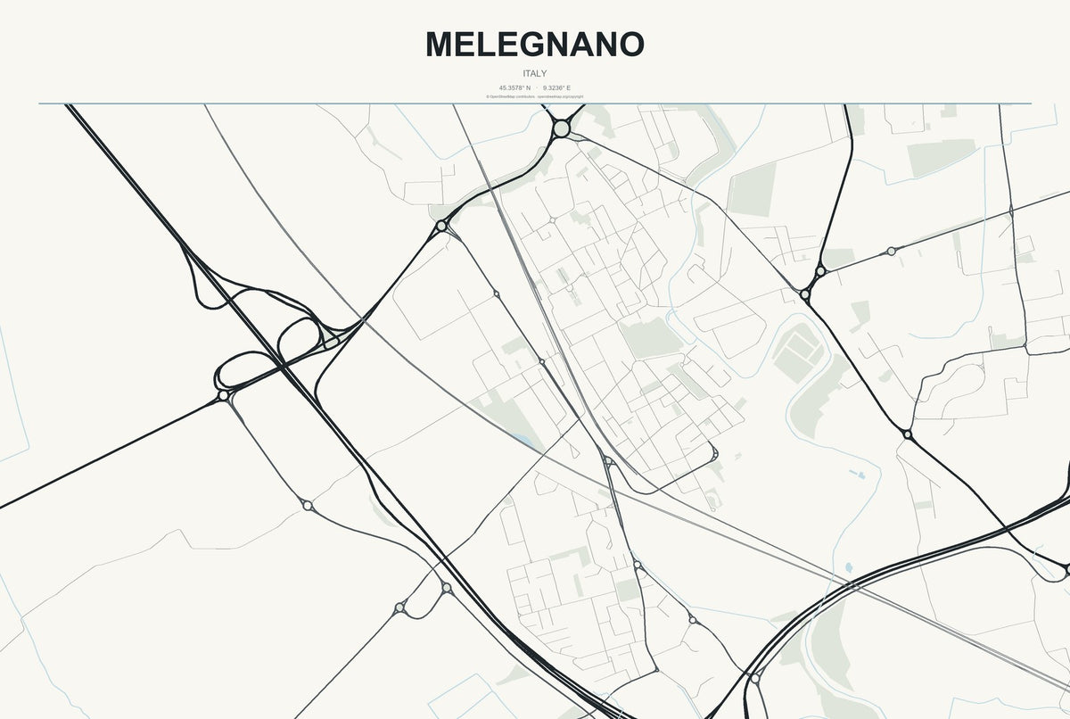 Melegnano, Italy City Map Aluminum Sign in Headline Atlas style