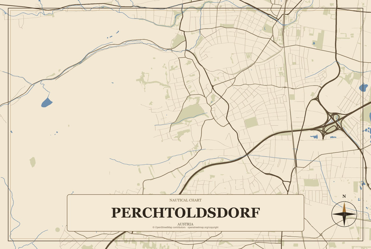 Perchtoldsdorf, Austria City Map Aluminum Sign in Heritage Nautical style