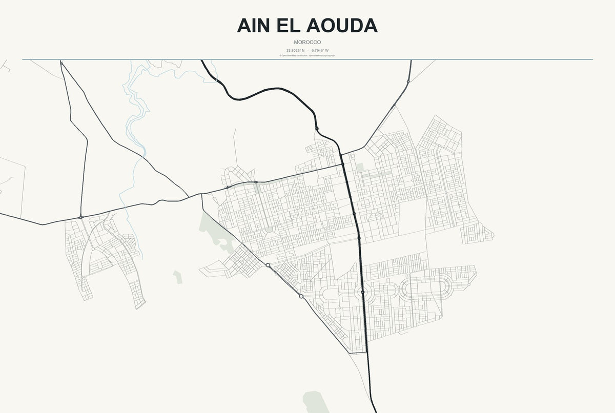 Ain El Aouda, Morocco City Map Aluminum Sign in Headline Atlas style