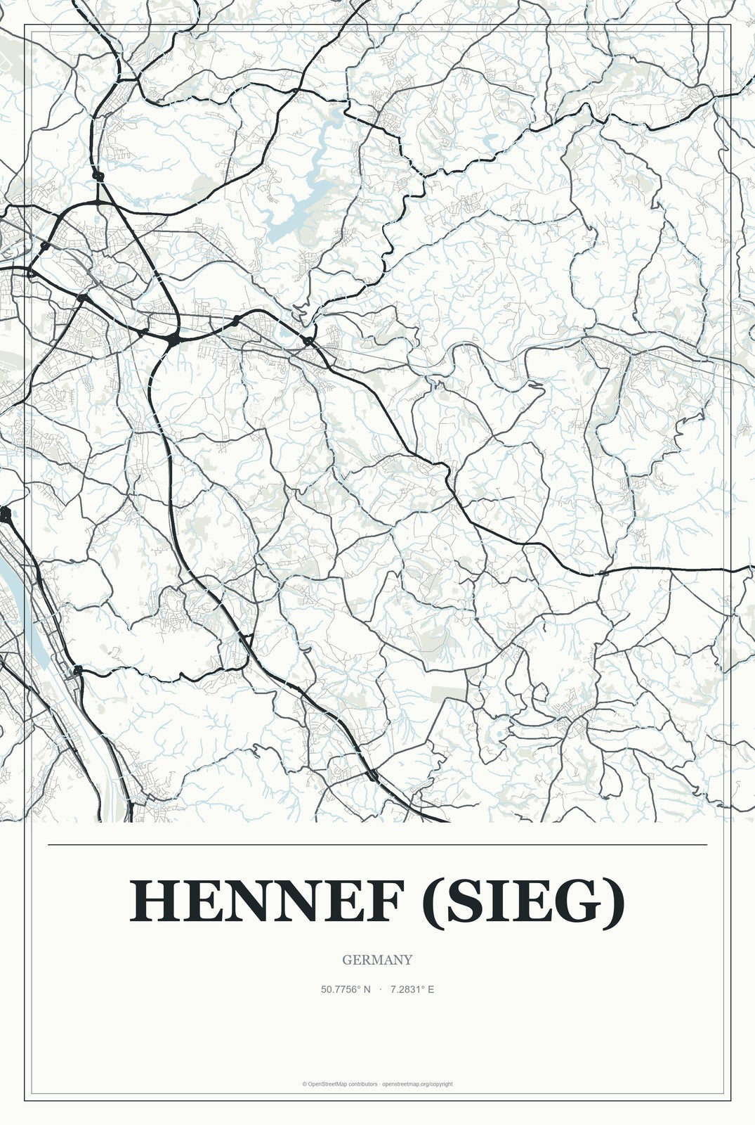 Hennef (Sieg), Germany City Map Aluminum Sign in Gallery Air style