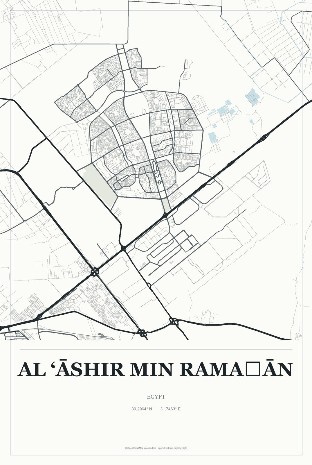 Al ‘Āshir min Ramaḑān, Egypt City Map Aluminum Sign in Gallery Air style