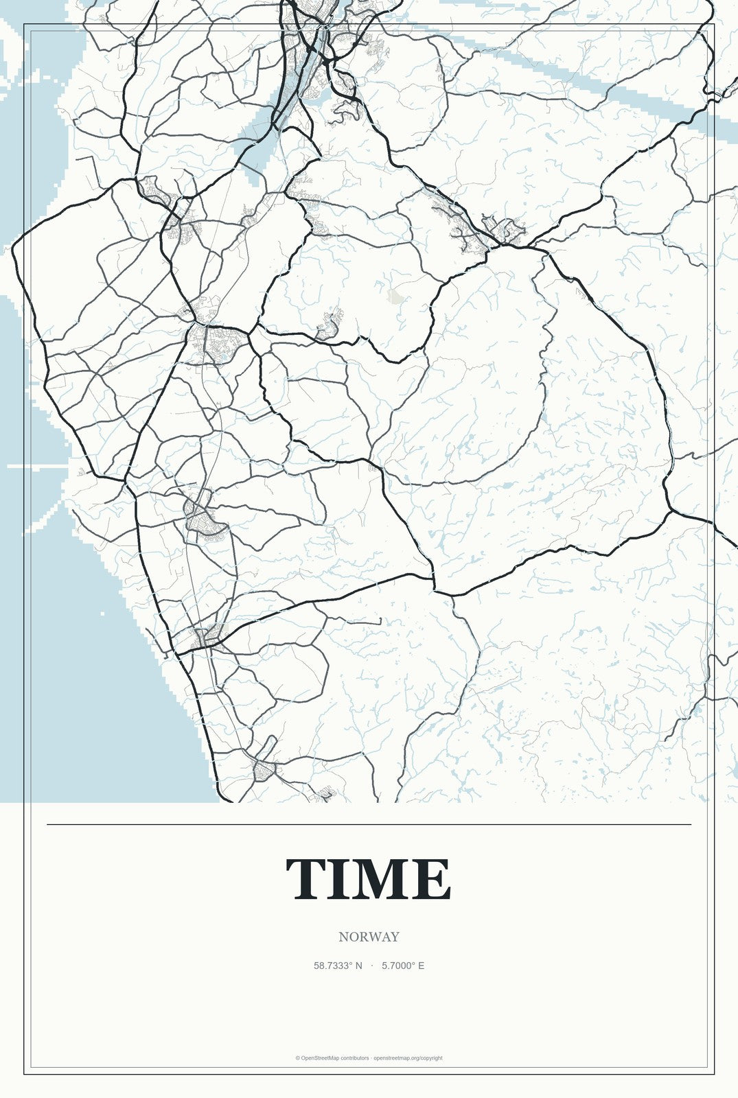 Time, Norway City Map Aluminum Sign in Gallery Air style