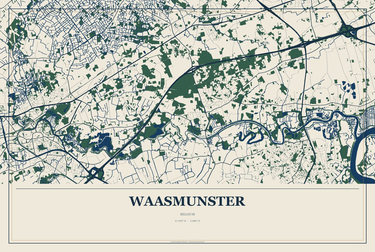 Waasmunster, Belgium City Map Aluminum Sign in Coastal Cutout style