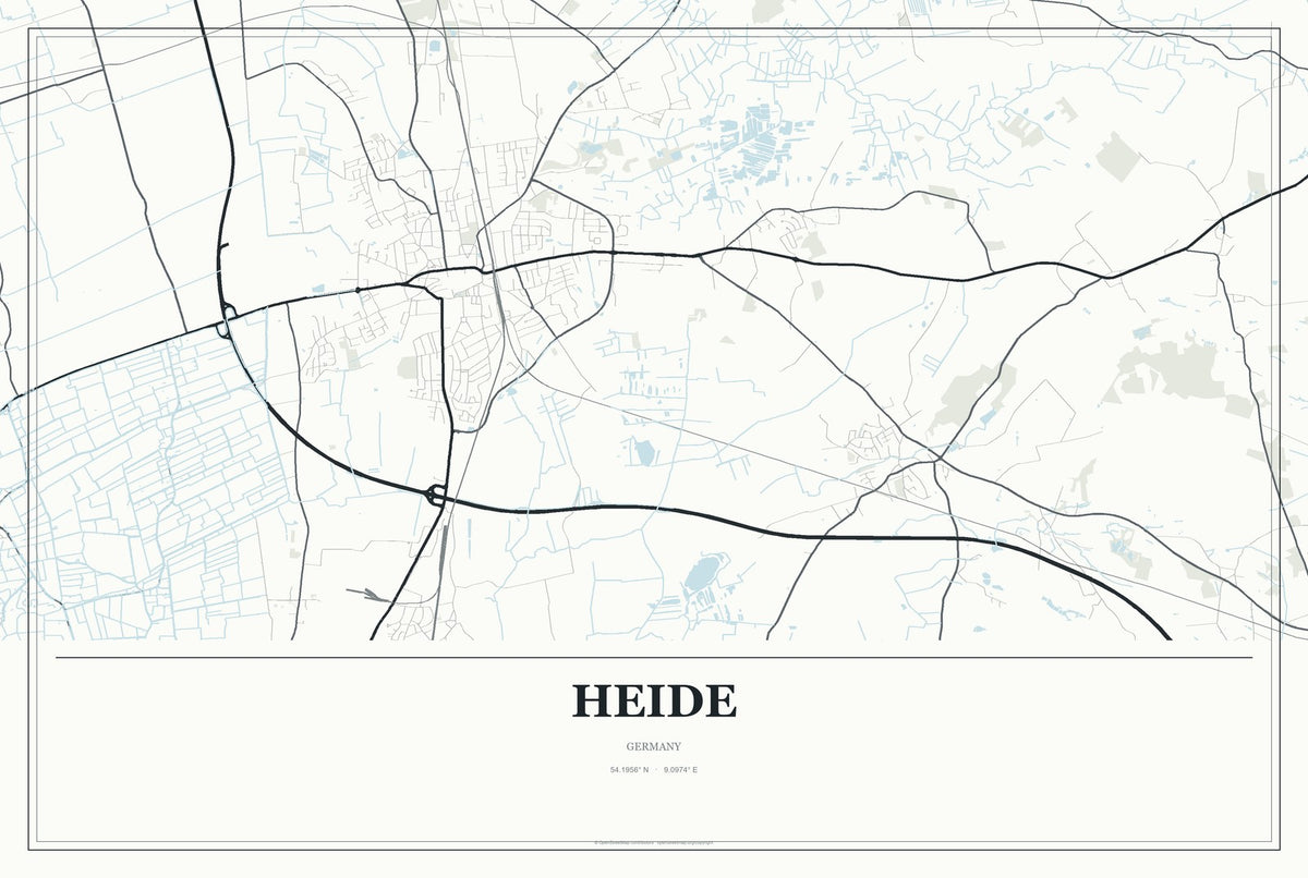 Heide, Germany City Map Aluminum Sign in Gallery Air style