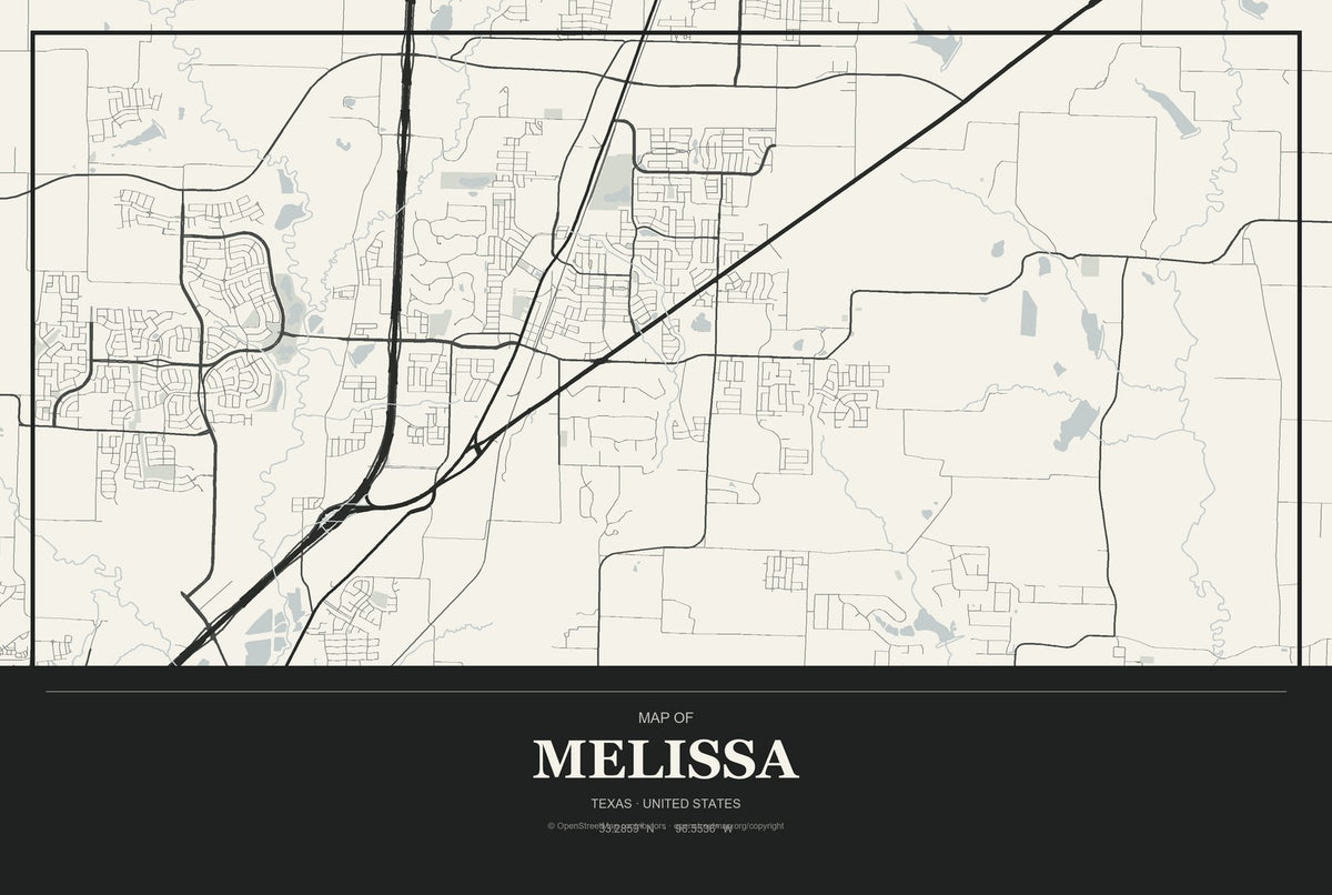 Melissa, Texas City Map Aluminum Sign in Museum Plaque style