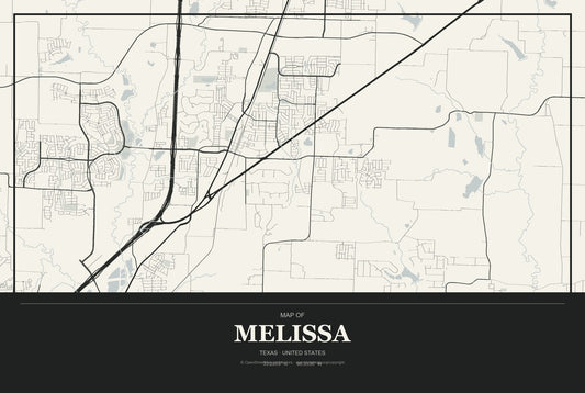 Melissa, Texas City Map Aluminum Sign in Museum Plaque style