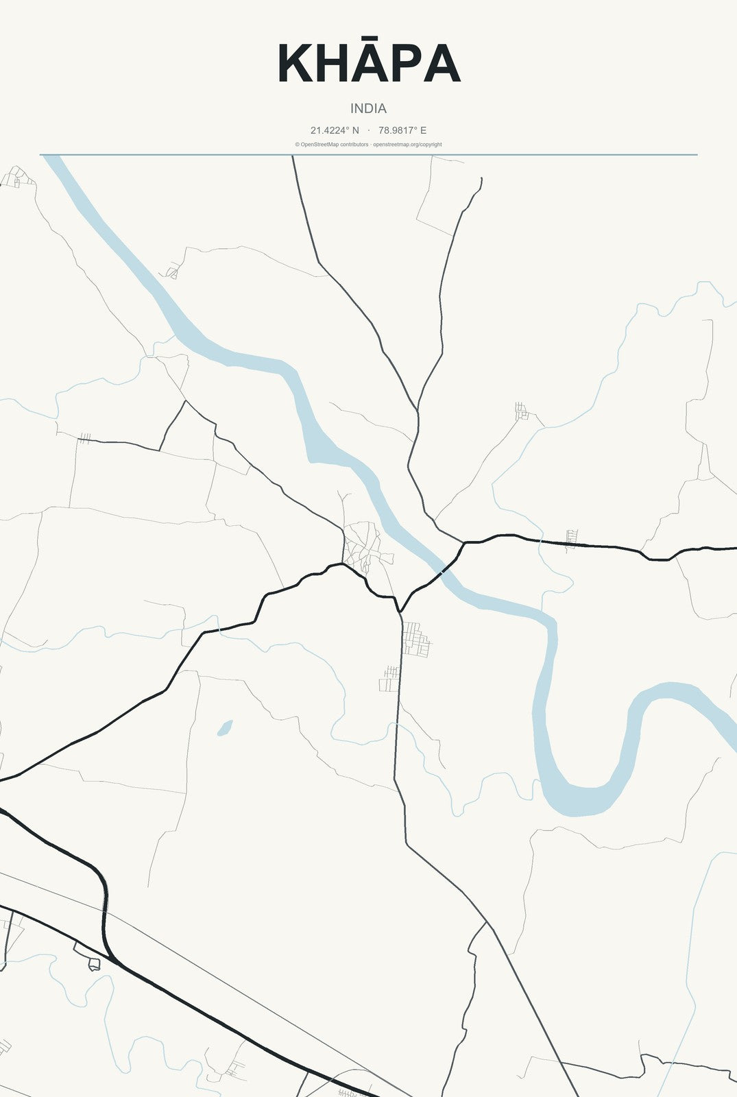 Khāpa, India City Map Aluminum Sign in Headline Atlas style
