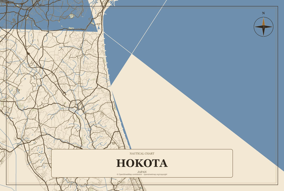 Hokota, Japan City Map Aluminum Sign in Heritage Nautical style
