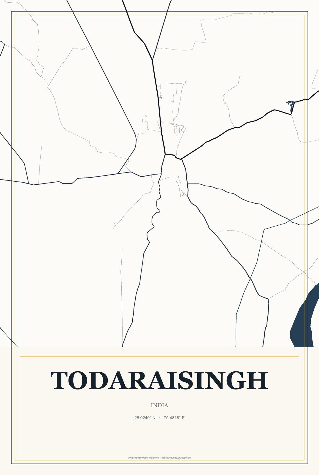 Todaraisingh, India City Map Aluminum Sign in Citrine Modern style