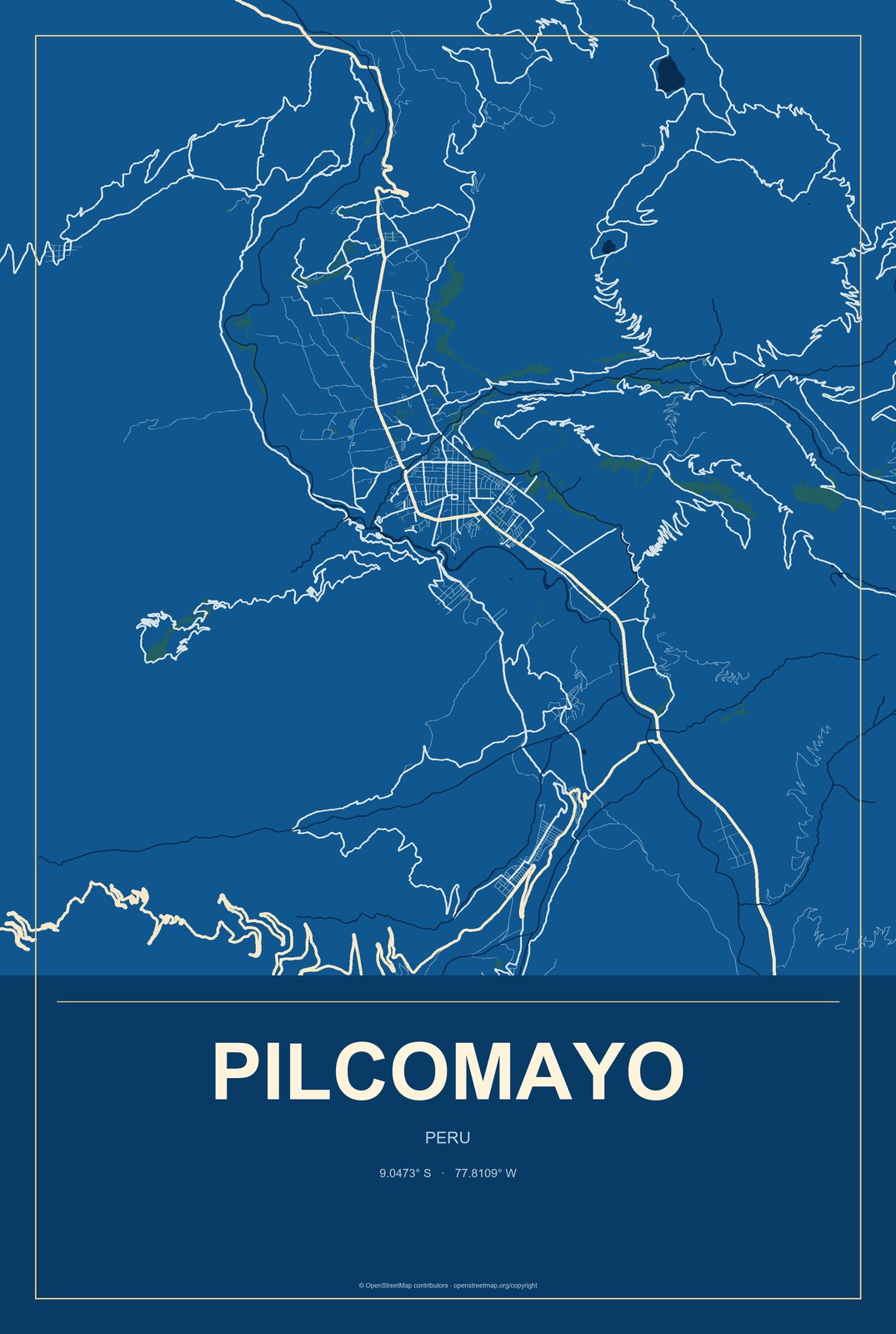 Pilcomayo, Peru City Map Aluminum Sign in Harbor Cobalt style