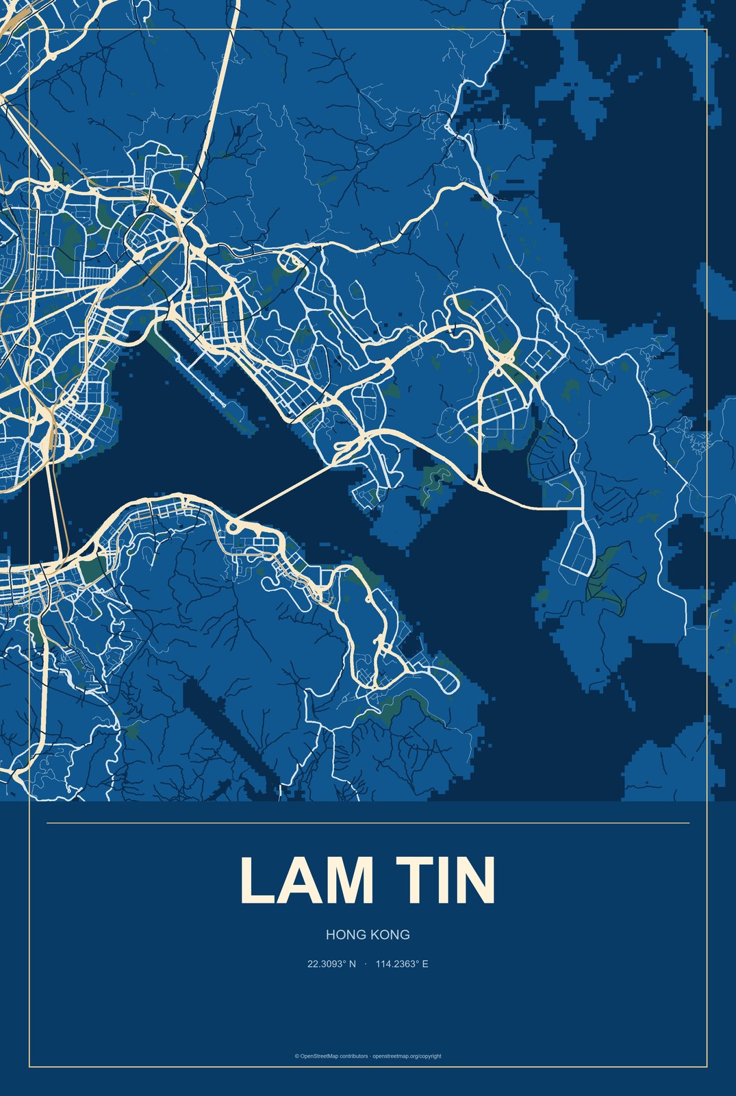 Lam Tin, Hong Kong City Map Aluminum Sign in Harbor Cobalt style