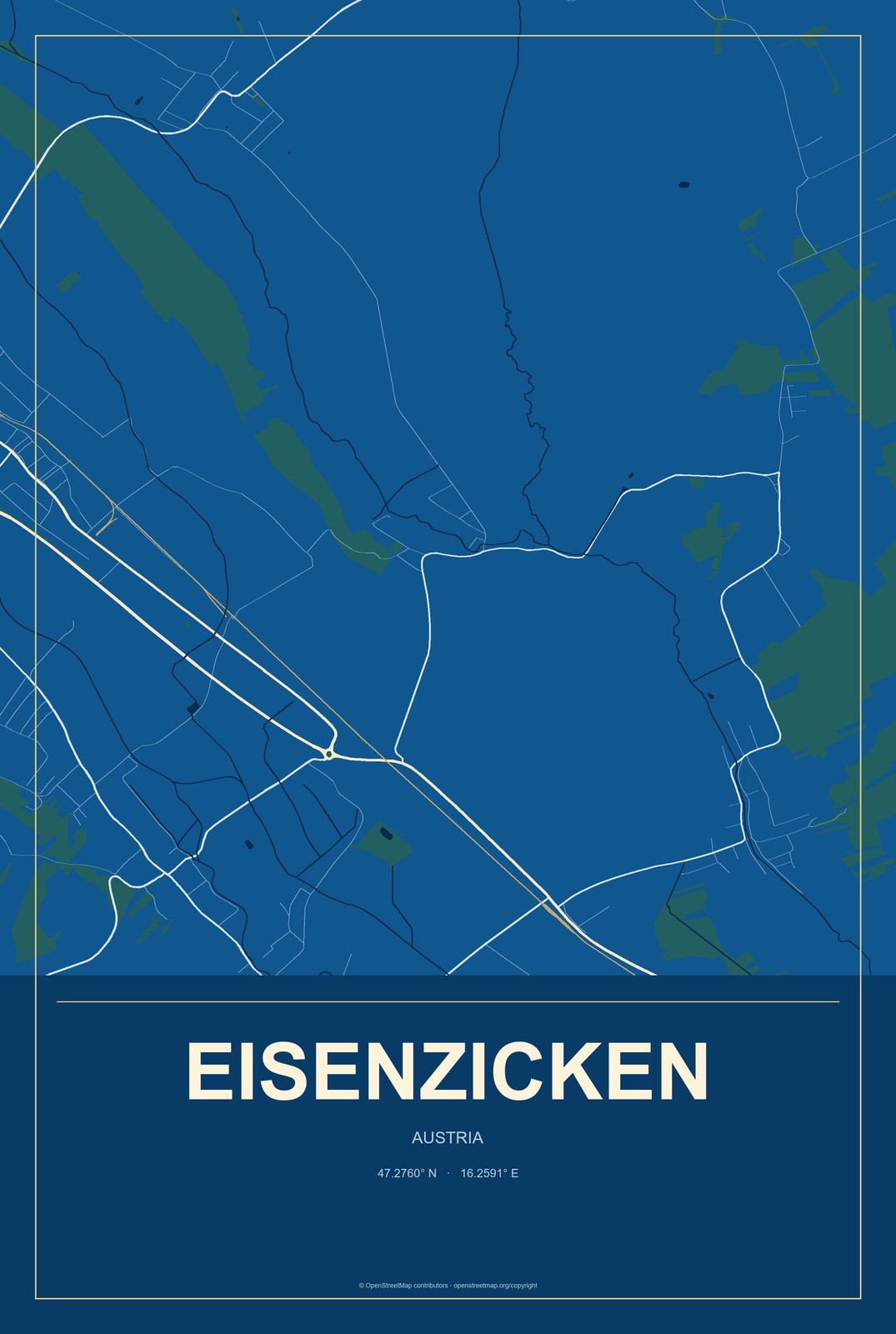 Eisenzicken, Austria City Map Aluminum Sign in Harbor Cobalt style