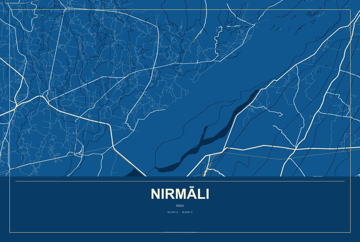 Nirmāli, India City Map Aluminum Sign in Harbor Cobalt style