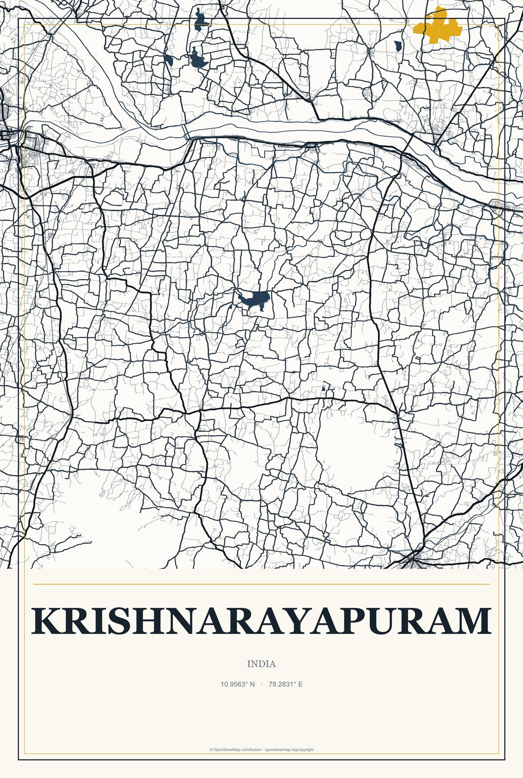 Krishnarayapuram, India City Map Aluminum Sign in Citrine Modern style