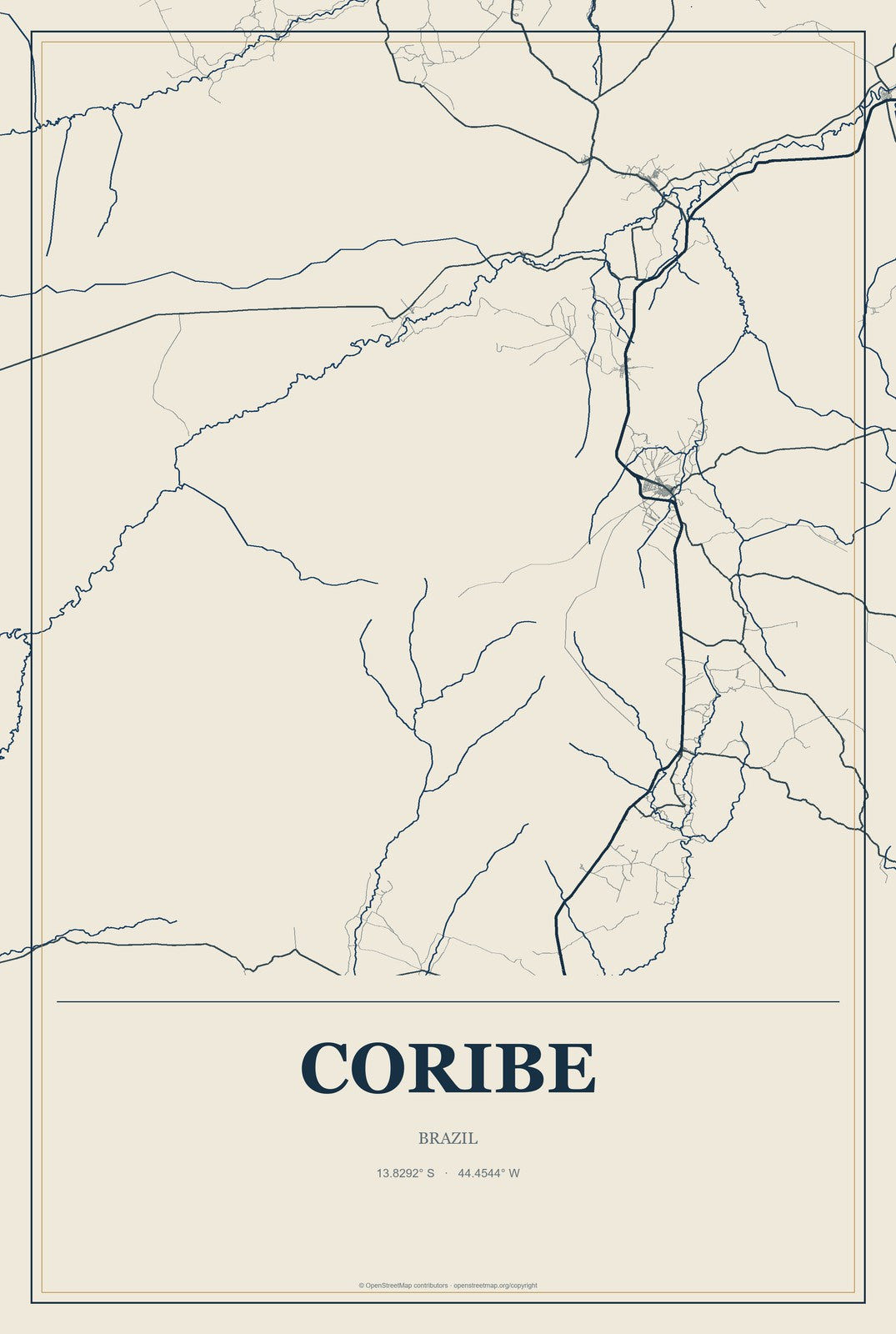 Coribe, Brazil City Map Aluminum Sign in Coastal Cutout style