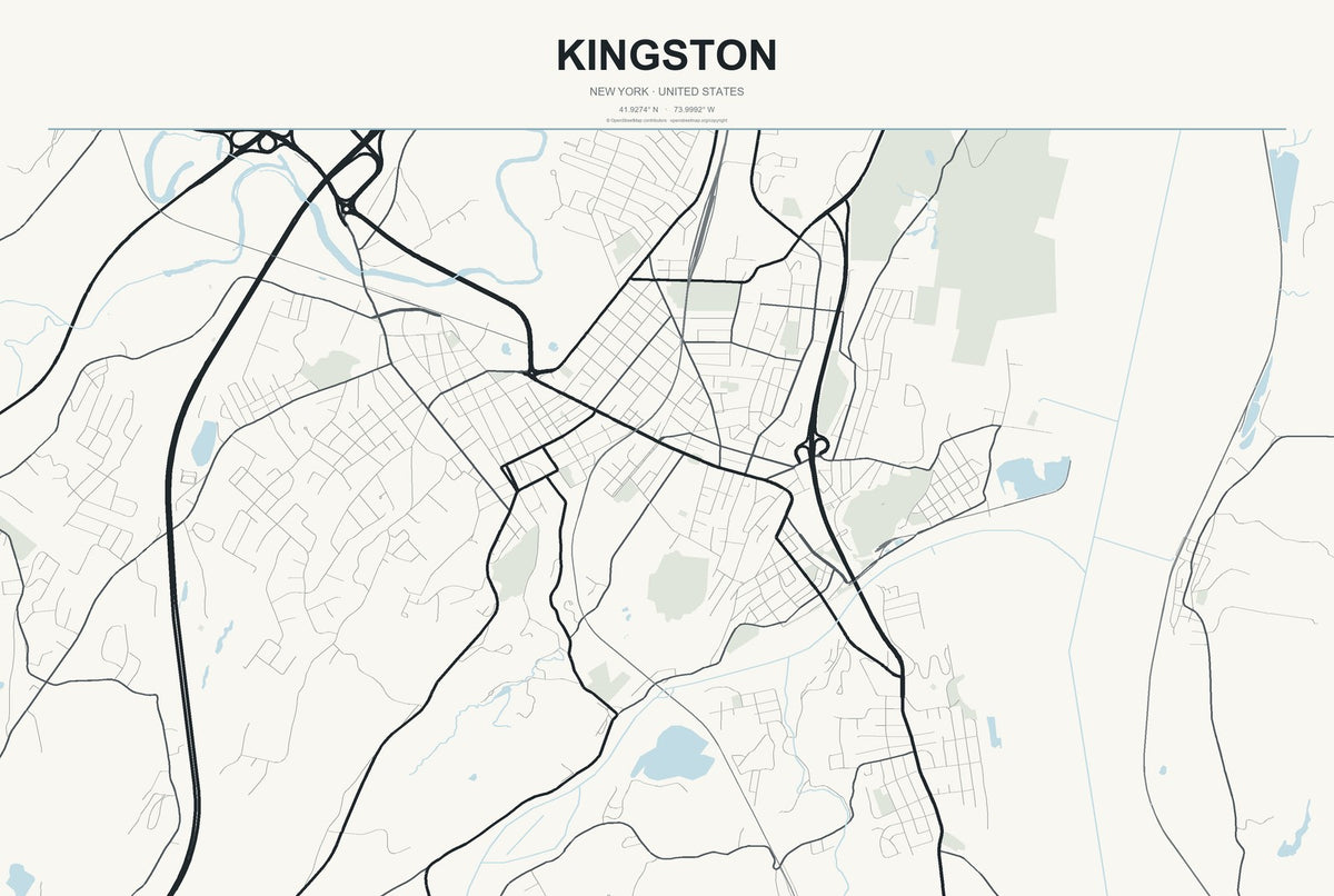 Kingston, New York City Map Aluminum Sign in Headline Atlas style