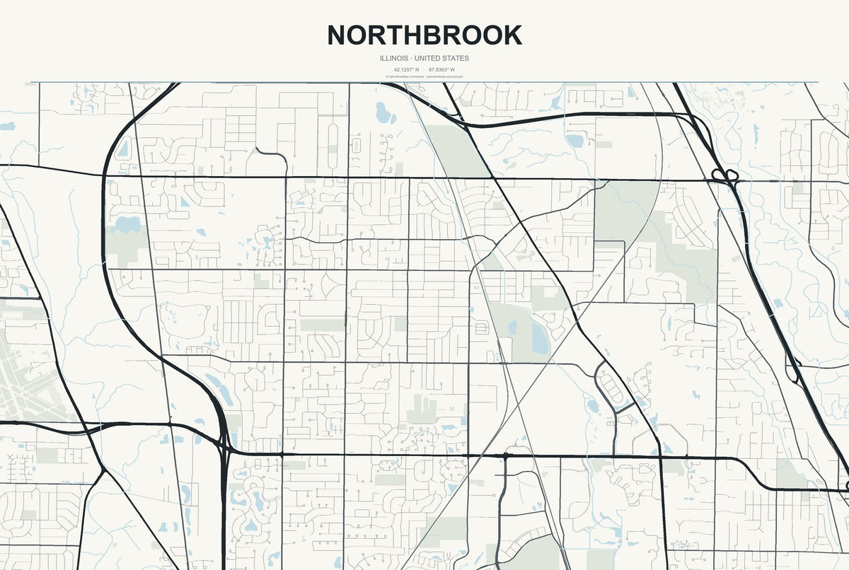 Northbrook, Illinois City Map Aluminum Sign in Headline Atlas style