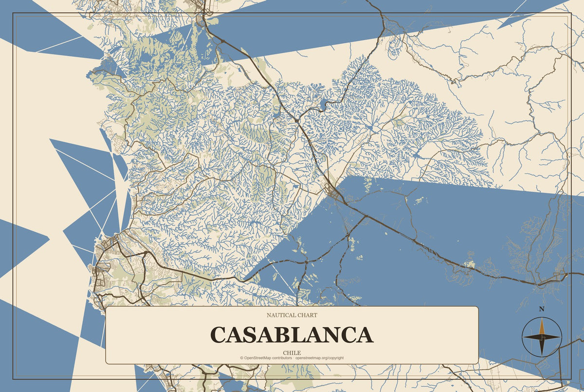 Casablanca, Chile City Map Aluminum Sign in Heritage Nautical style