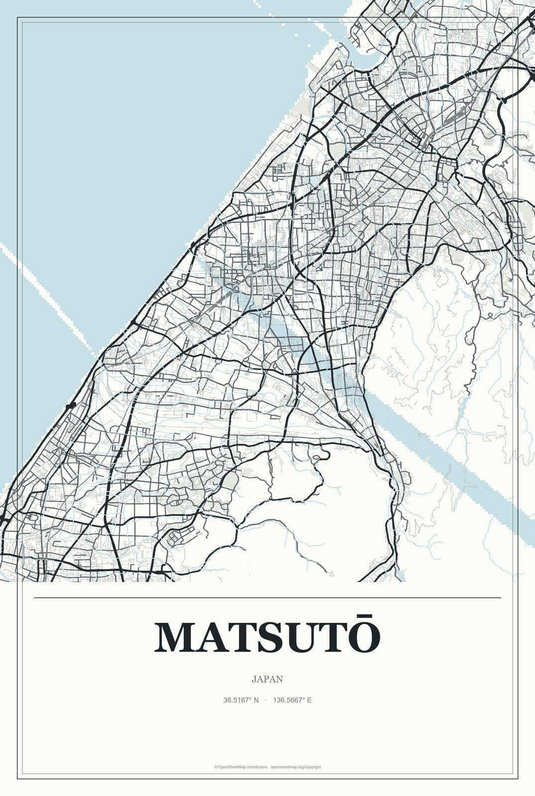 Matsutō, Japan City Map Aluminum Sign in Gallery Air style
