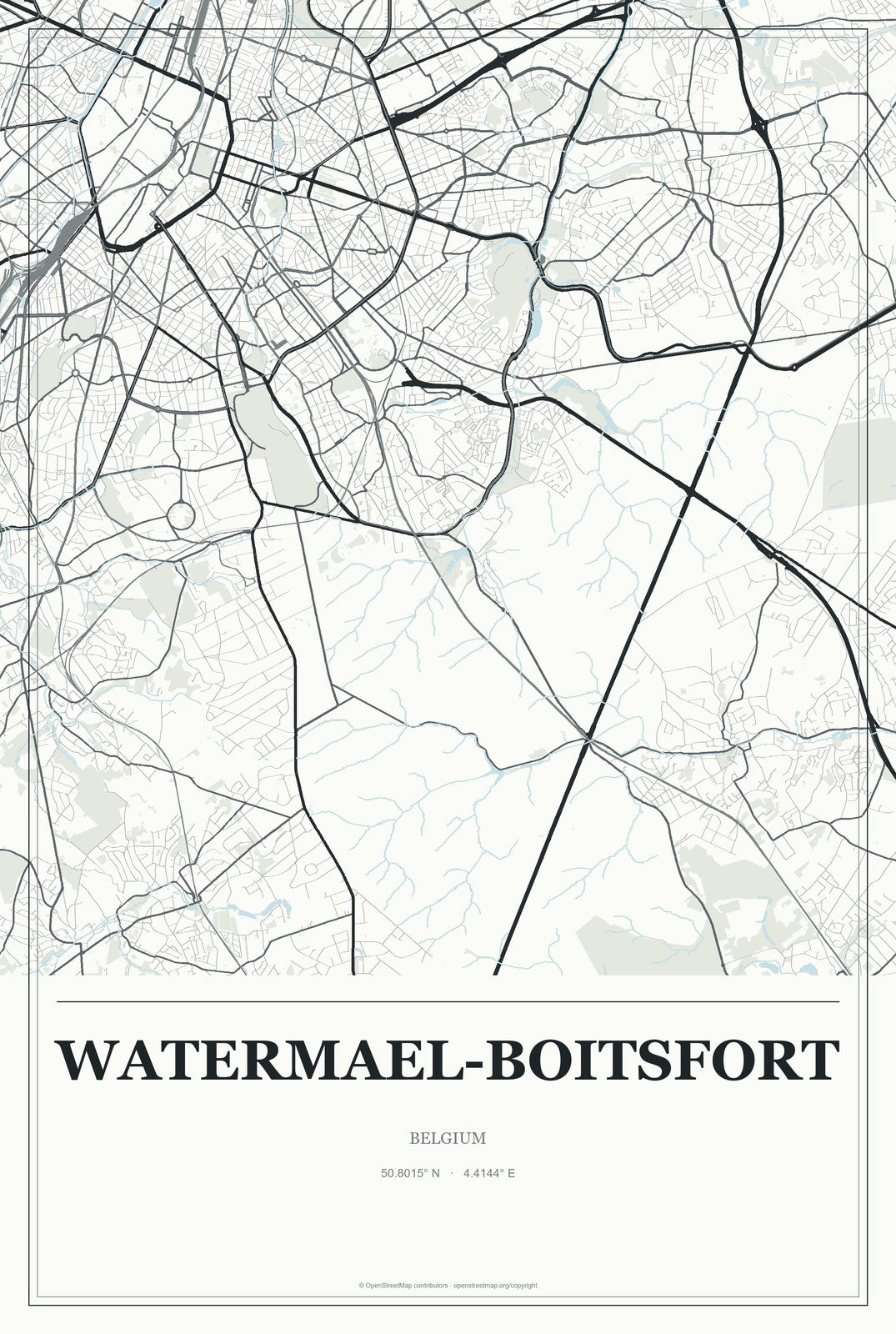 Watermael-Boitsfort, Belgium City Map Aluminum Sign in Gallery Air style
