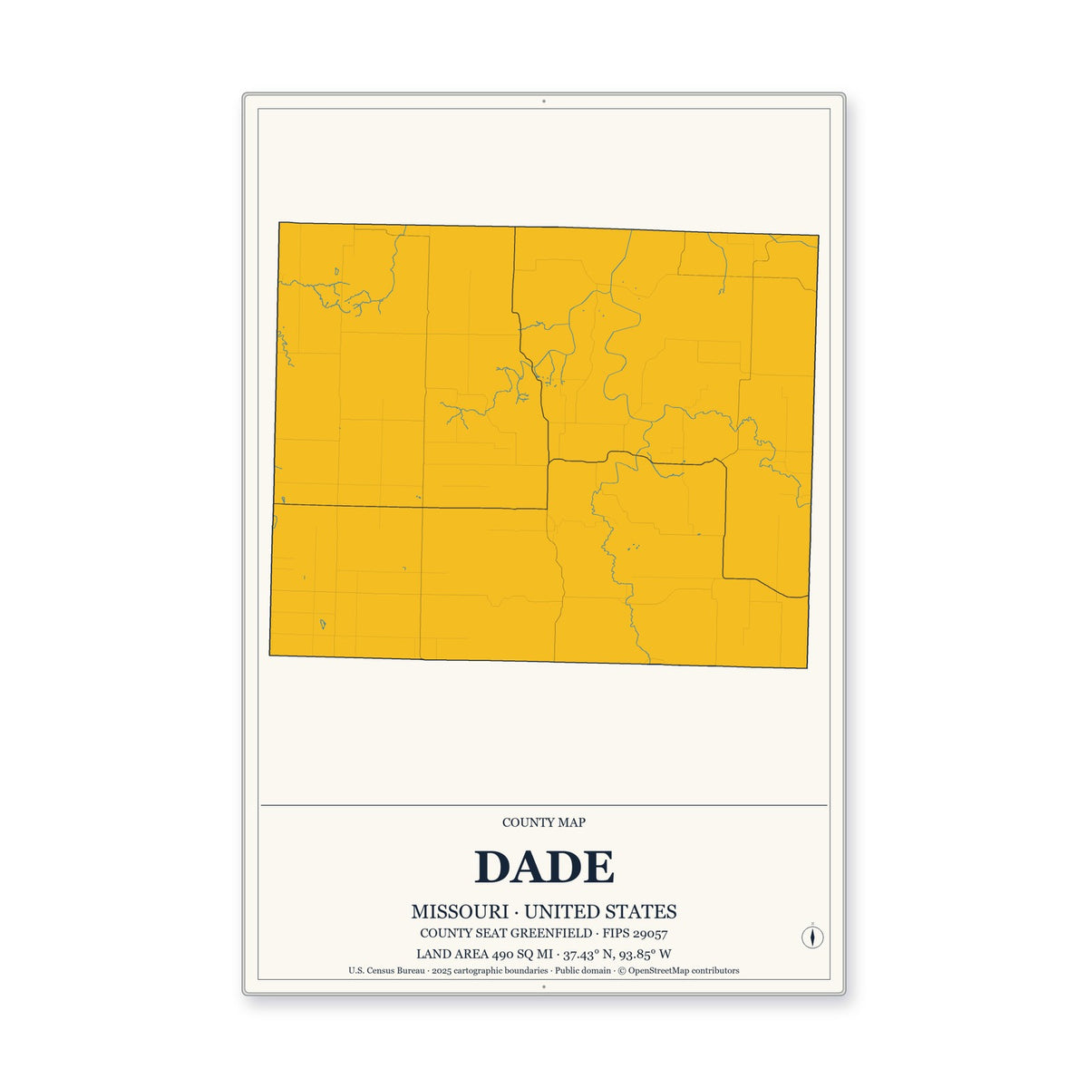 Dade County, Missouri Map Aluminum Sign in Citrine Modern style
