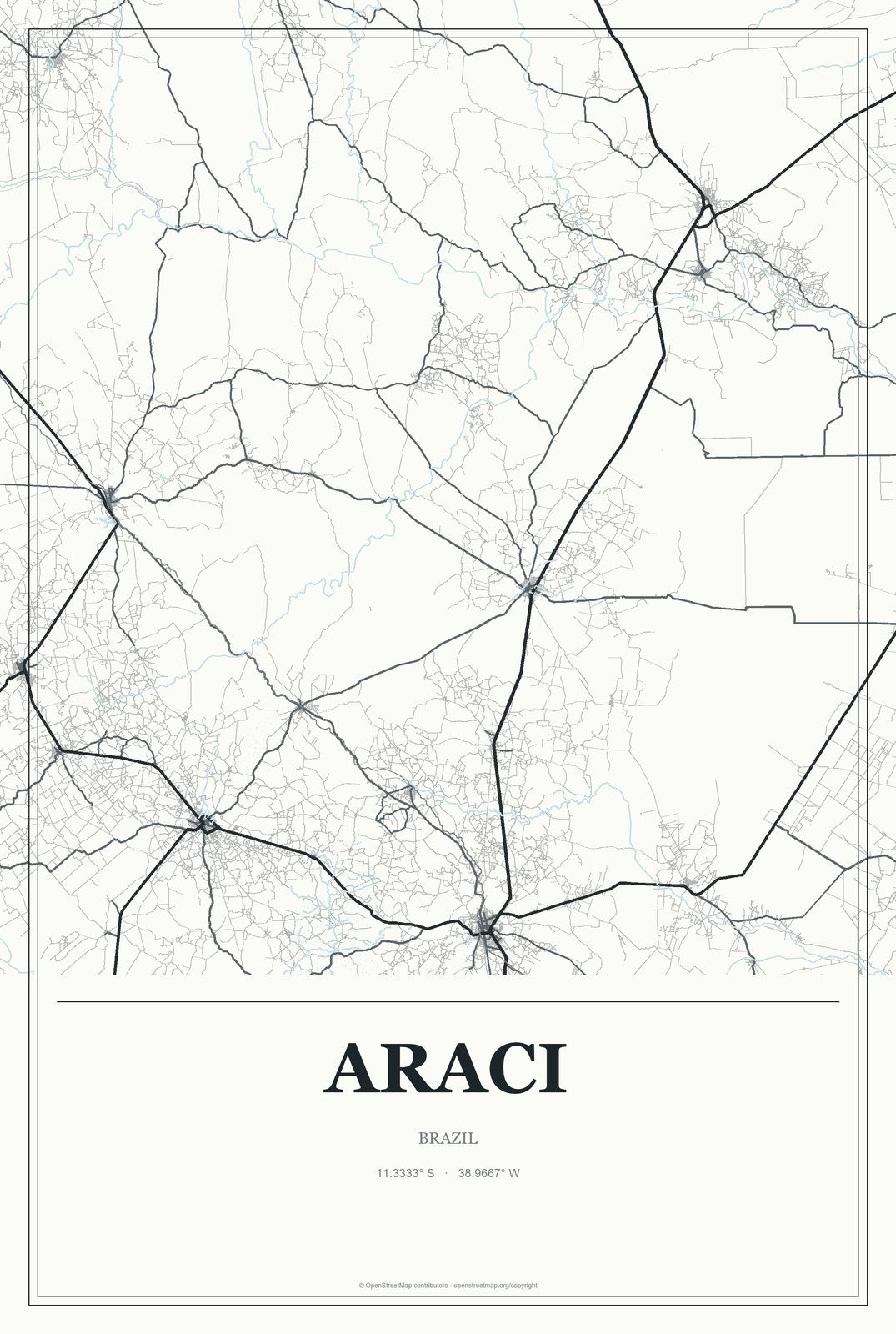 Araci, Brazil City Map Aluminum Sign in Gallery Air style