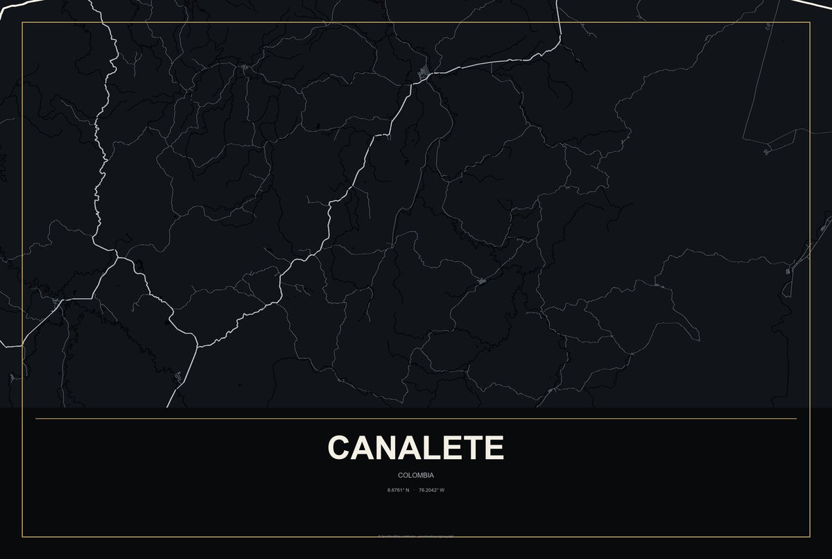Canalete, Colombia City Map Aluminum Sign in Metropolitan Noir style