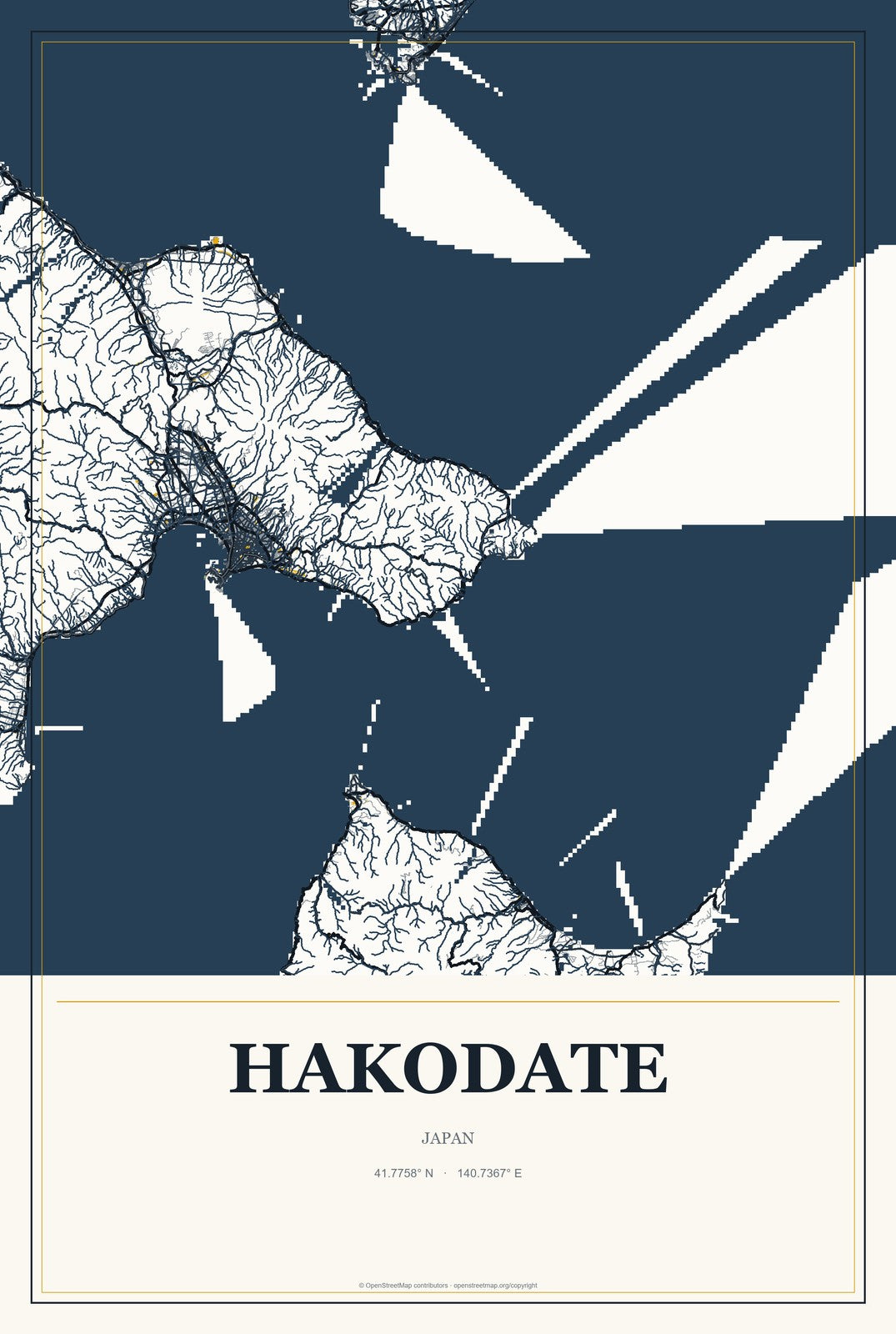 Hakodate, Japan City Map Aluminum Sign in Citrine Modern style