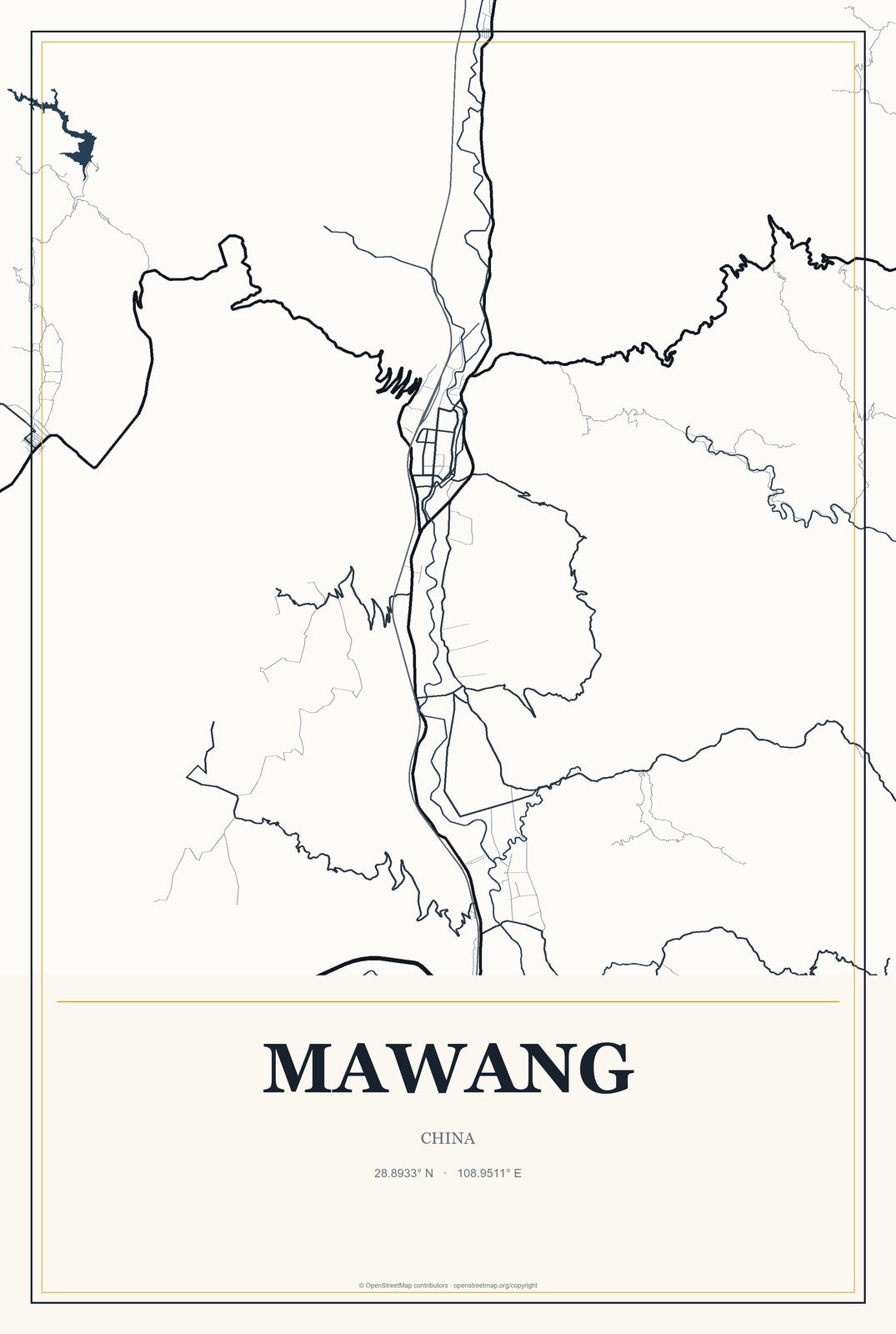 Mawang, China City Map Aluminum Sign in Citrine Modern style
