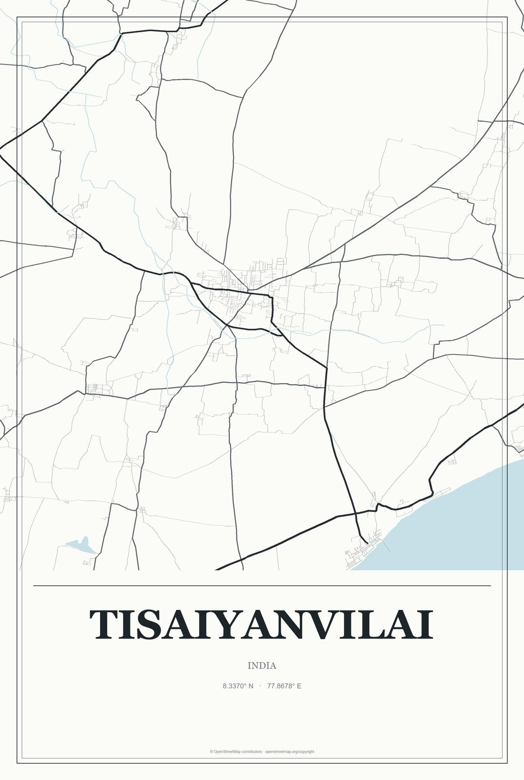 Tisaiyanvilai, India City Map Aluminum Sign in Gallery Air style