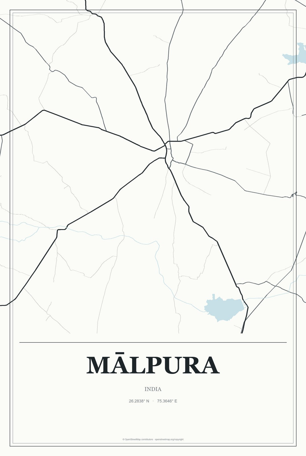 Mālpura, India City Map Aluminum Sign in Gallery Air style