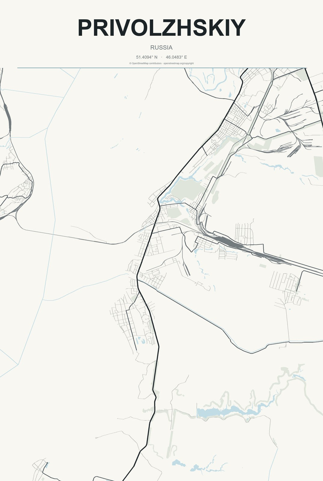 Privolzhskiy, Russia City Map Aluminum Sign in Headline Atlas style