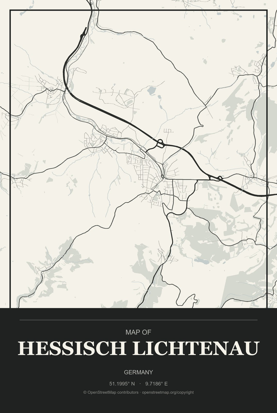 Hessisch Lichtenau, Germany City Map Aluminum Sign in Museum Plaque style