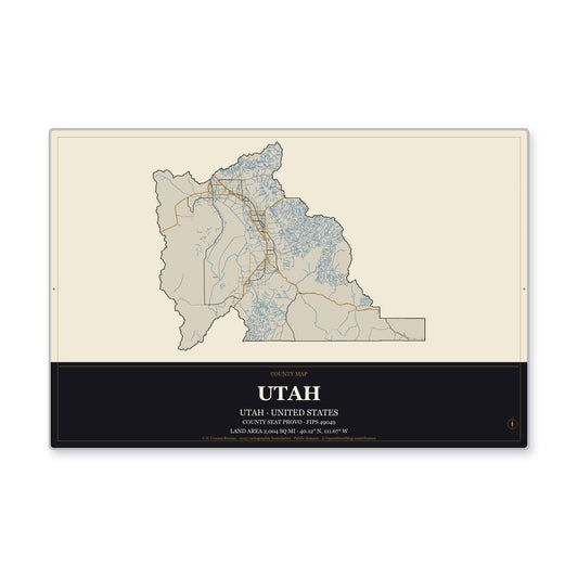 Utah County, Utah Map Aluminum Sign in Museum Plaque style
