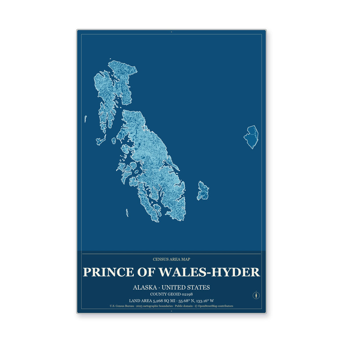 Prince of Wales-Hyder Census Area, Alaska Map Aluminum Sign in Harbor Cobalt style