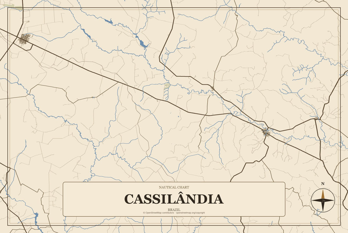 Cassilândia, Brazil City Map Aluminum Sign in Heritage Nautical style