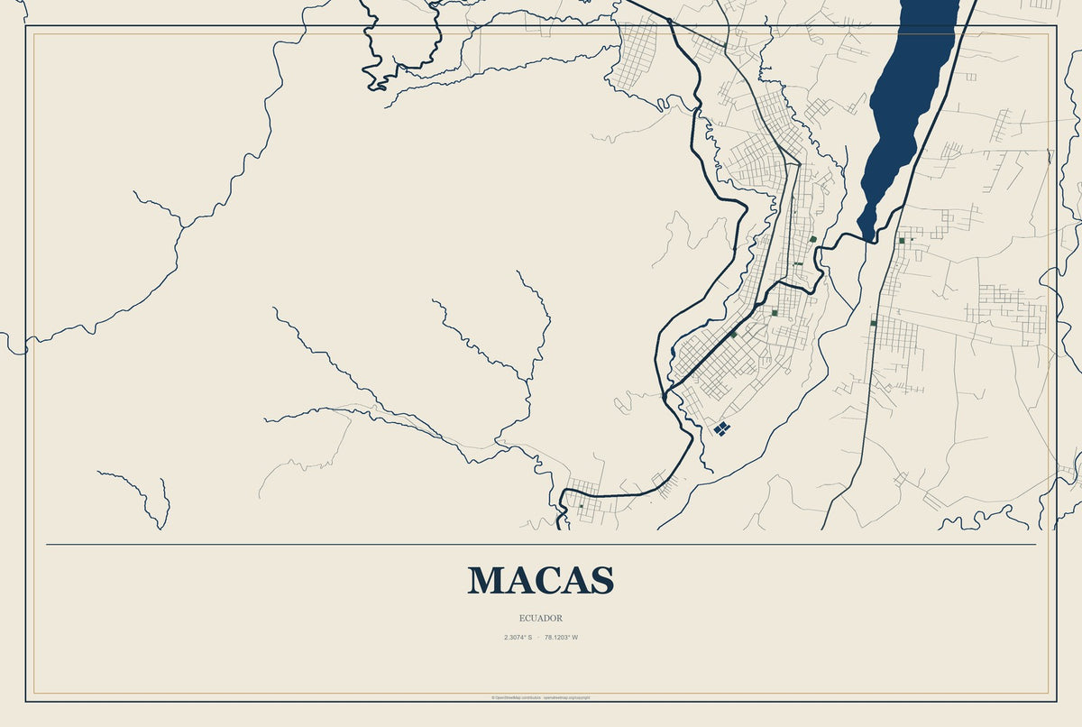 Macas, Ecuador City Map Aluminum Sign in Coastal Cutout style