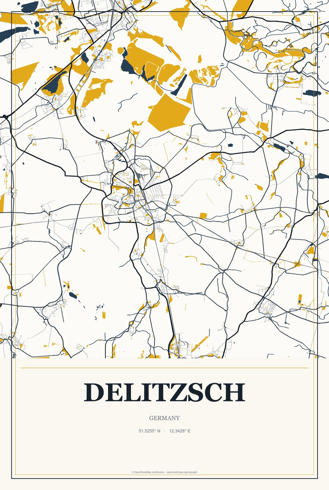 Delitzsch, Germany City Map Aluminum Sign in Citrine Modern style