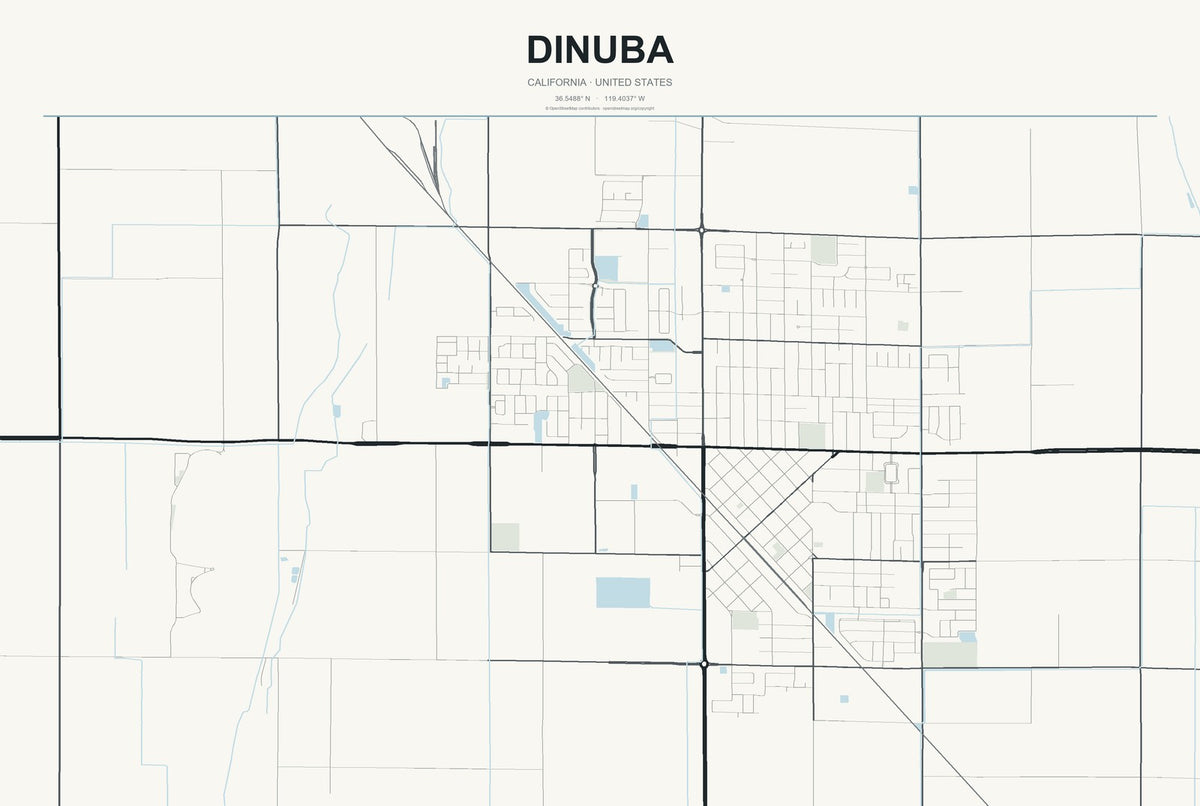 Dinuba, California City Map Aluminum Sign in Headline Atlas style