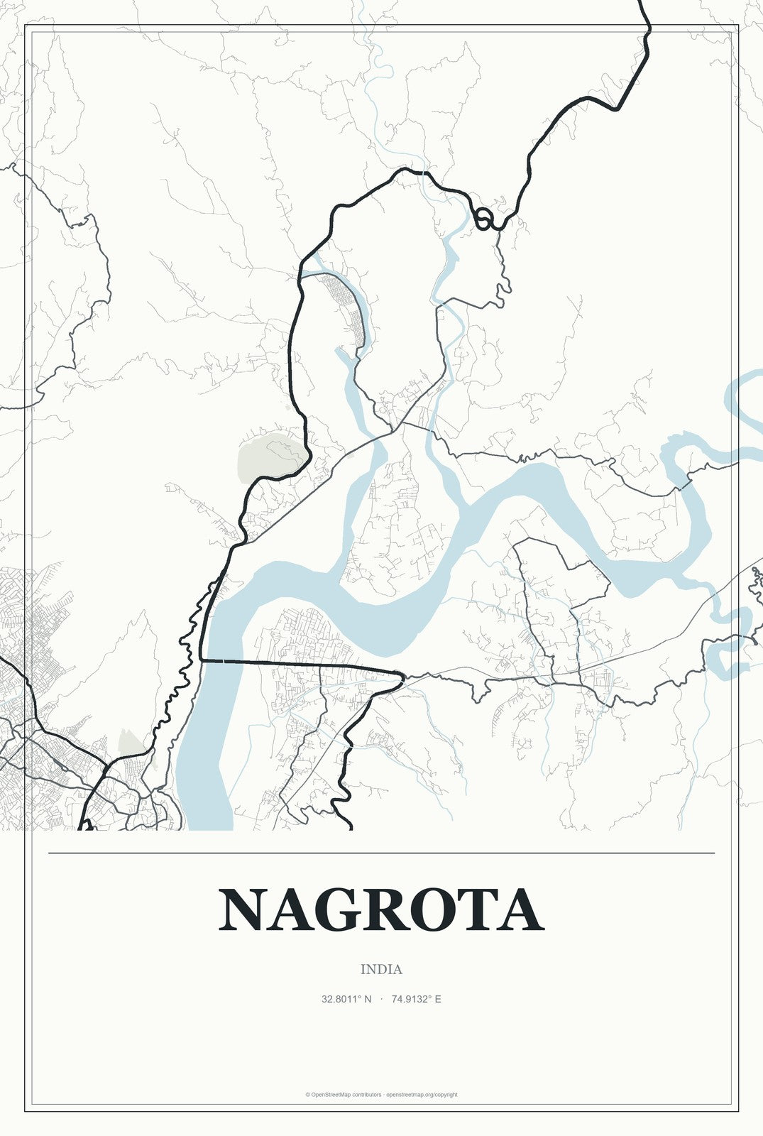 Nagrota, India City Map Aluminum Sign in Gallery Air style