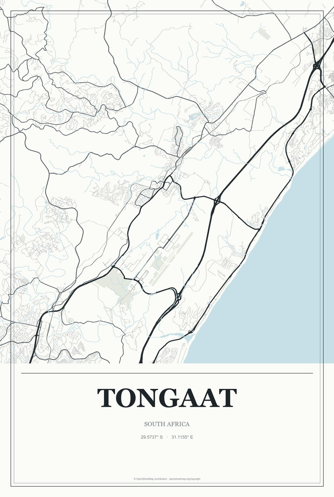 Tongaat, South Africa City Map Aluminum Sign in Gallery Air style