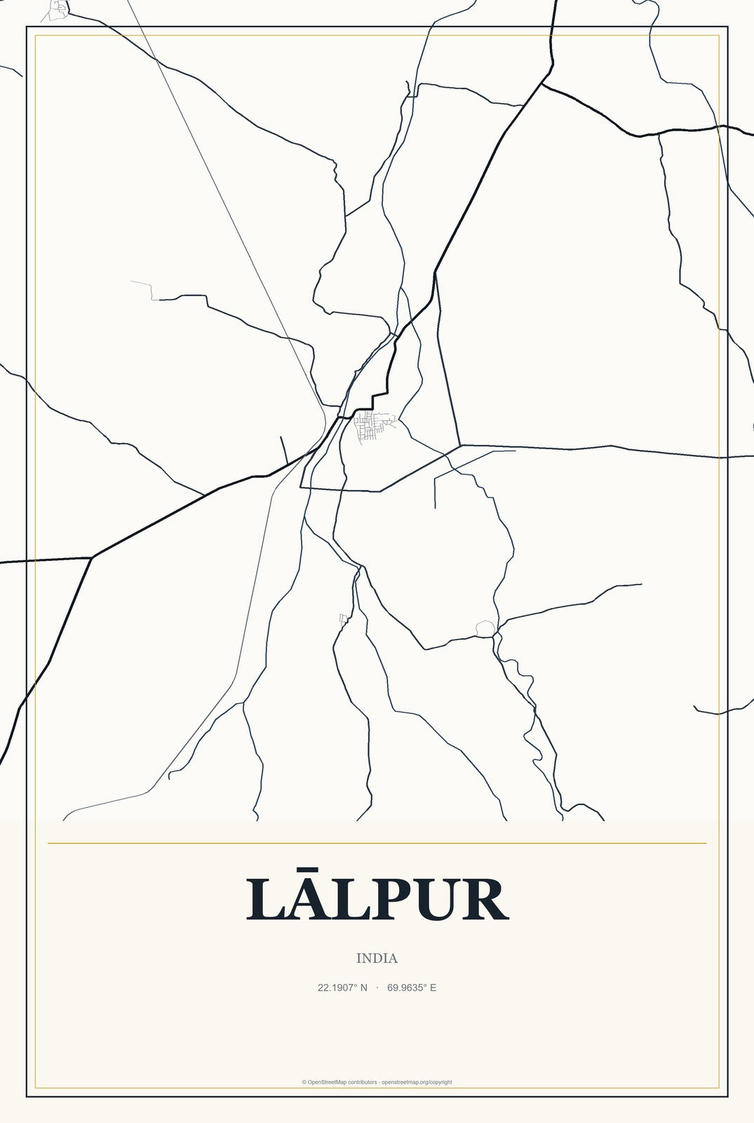 Lālpur, India City Map Aluminum Sign in Citrine Modern style