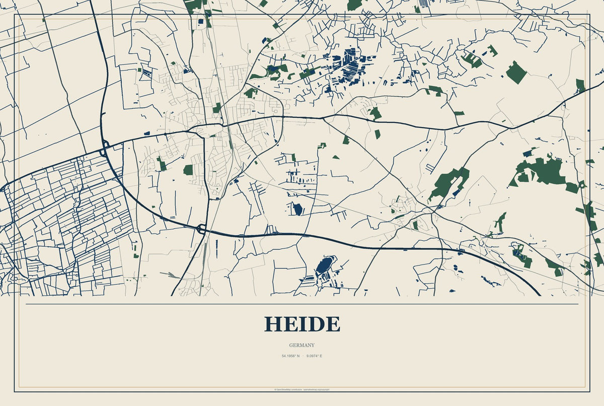 Heide, Germany City Map Aluminum Sign in Coastal Cutout style