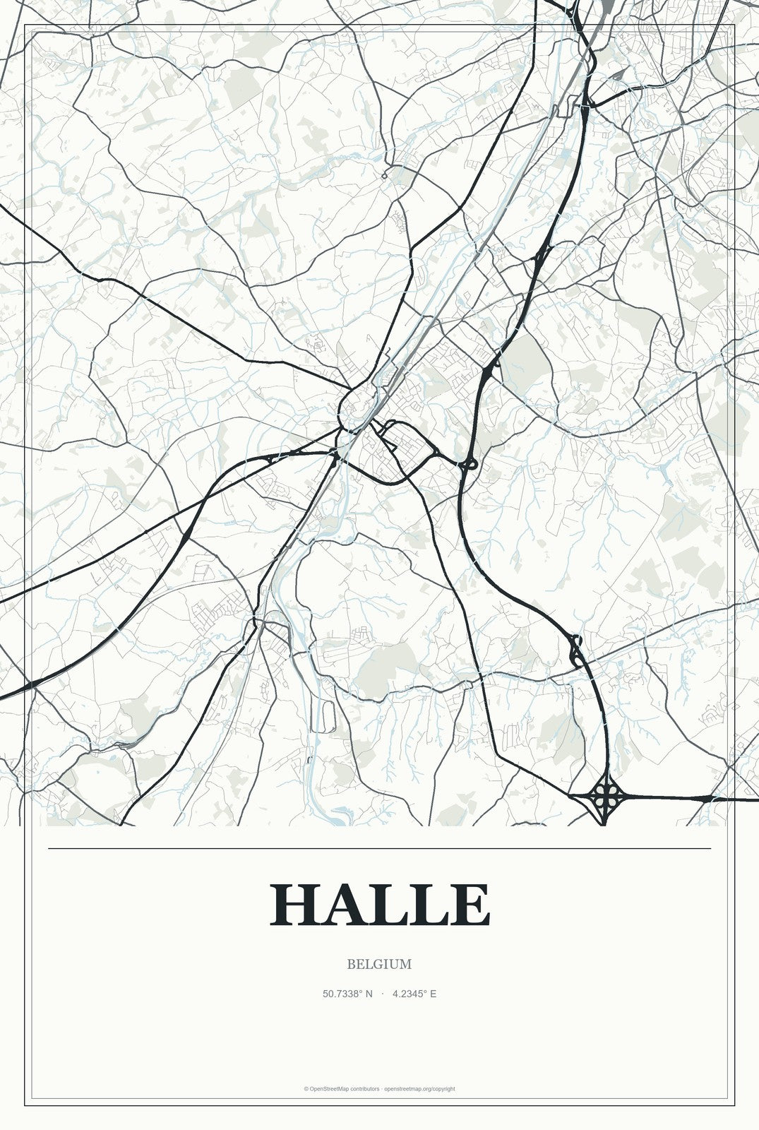 Halle, Belgium City Map Aluminum Sign in Gallery Air style