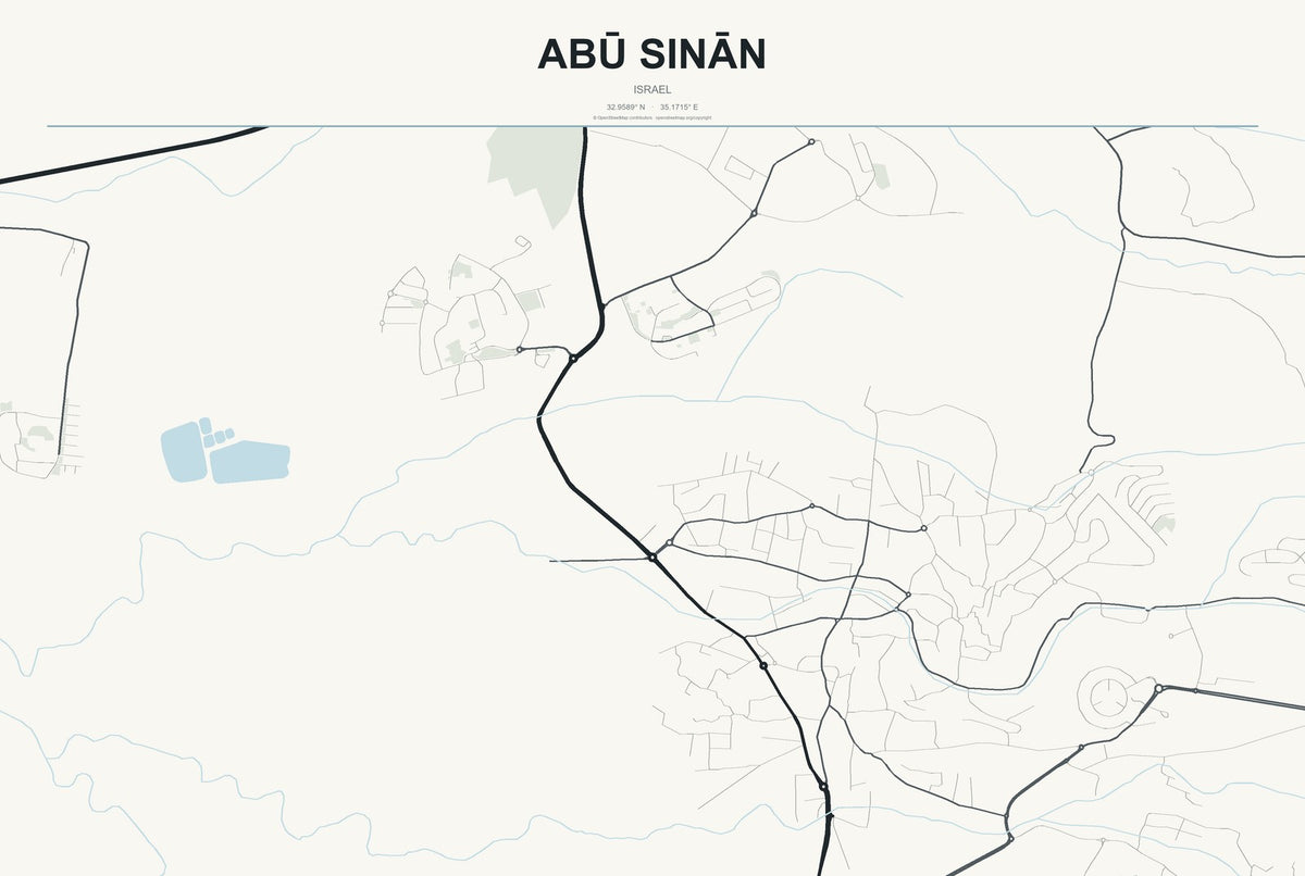 Abū Sinān, Israel City Map Aluminum Sign in Headline Atlas style