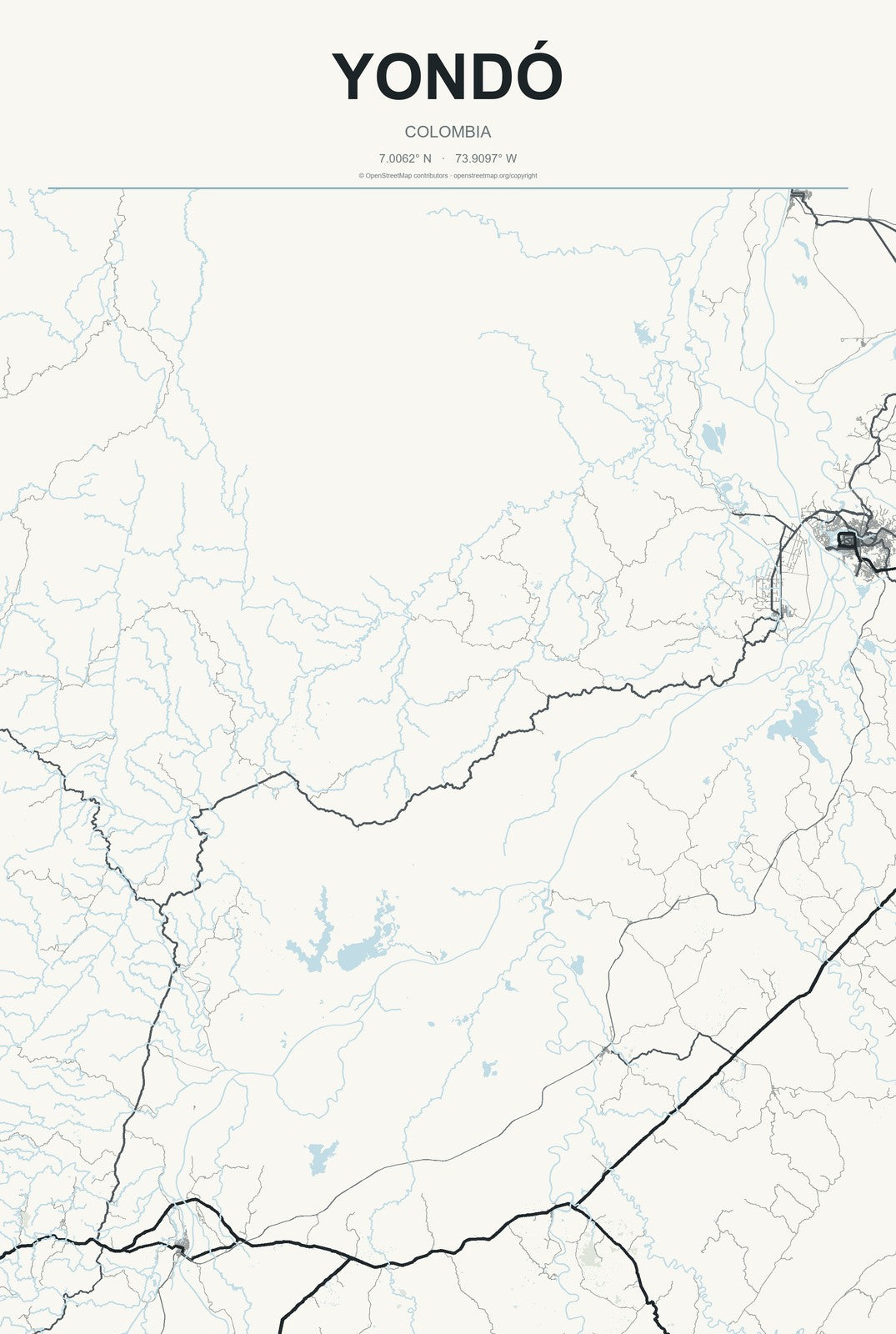 Yondó, Colombia City Map Aluminum Sign in Headline Atlas style