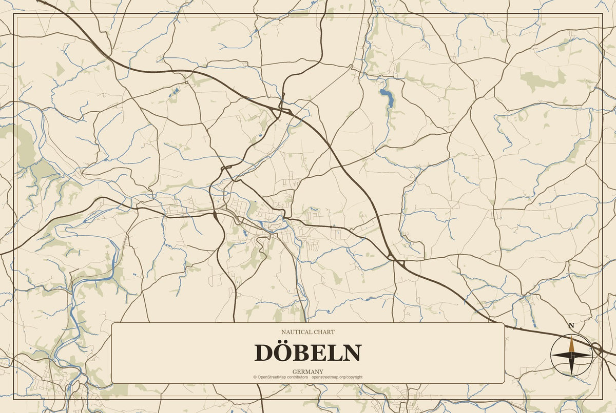 Döbeln, Germany City Map Aluminum Sign in Heritage Nautical style