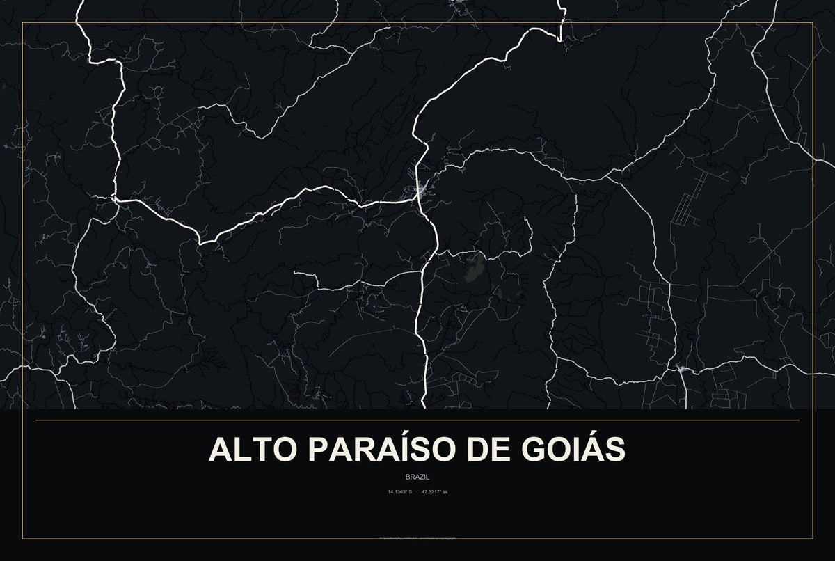 Alto Paraíso de Goiás, Brazil City Map Aluminum Sign in Metropolitan Noir style